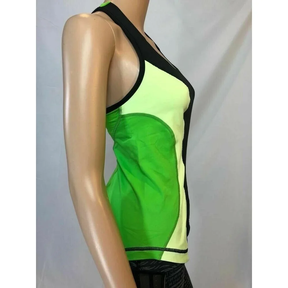 Lululemon Athletica Women's Top Tank Racerback Green & Black  Built-In-Bra - Picture 2 of 7